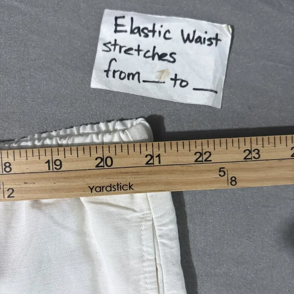 H&M Linen Blend Pants Size Large White Drawstring Wide Leg Lagenlook Minimalist